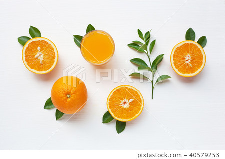 Fresh orange citrus fruit with leaves. Fresh orange citrus fruit with leaves. 40579253