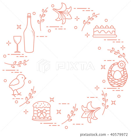 Different Easter symbols arranged in a circle: Different Easter symbols arranged in a circle: 40579972