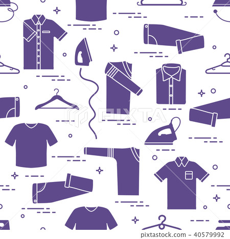 Pattern with irons, hangers and different clothes Pattern with irons, hangers and different clothes 40579992