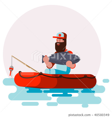 Man in boat with big fish in his hands Man in boat with big fish in his hands 40580349