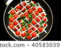 Cherry tomato,cheese thread on pan. 40583039