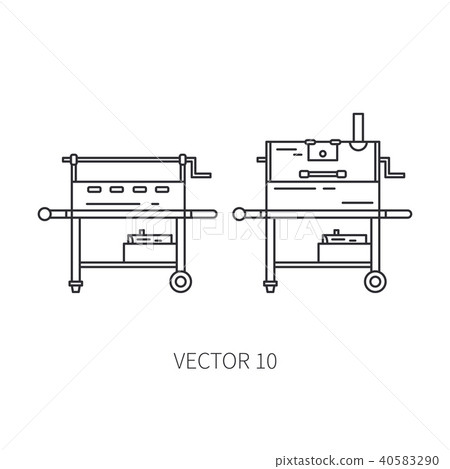 Retro furniture set compact bbq grill , smokehouse line icon. Summer travel vacation, tourism 40583290