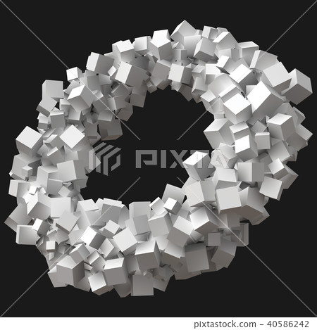 random sized cubes rotating in circular orbit. 40586242