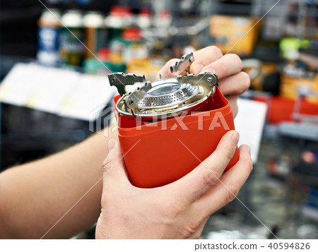 Gas burner for hike in hands 40594826
