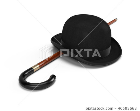 Stylish Black bowler hat and walking stick 40595668
