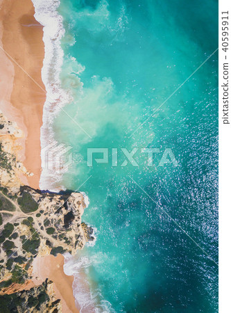 Aerial view of tropical sandy beach and ocean Aerial view of tropical sandy beach and ocean 40595911