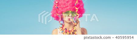 Portrait of beautiful woman in pink wig 40595954