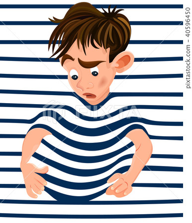 Little boy trapped in a striped background Little boy trapped in a striped background 40596450
