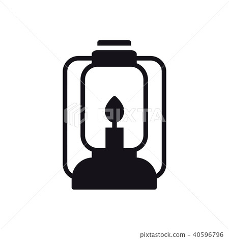 Camping Lantern Icon. Oil Lamp with Glowing Fire Wick. Handle Gas Lamp for Tourist Hiking. Camping Lantern Icon. Oil Lamp with Glowing Fire Wick. Handle Gas Lamp for Tourist Hiking. 40596796