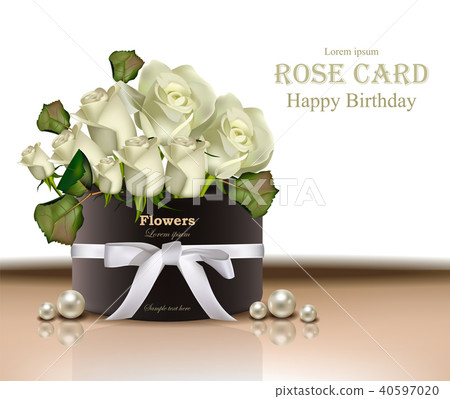 White roses flowers bouquet card Vector realistic 40597020
