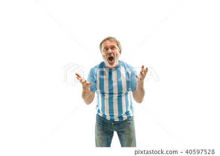 The unhappy and sad Argentinean fan on white background The unhappy and sad Argentinean fan on white background 40597528