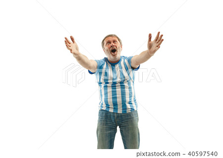 The unhappy and sad Argentinean fan on white background The unhappy and sad Argentinean fan on white background 40597540