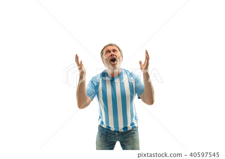 The unhappy and sad Argentinean fan on white background The unhappy and sad Argentinean fan on white background 40597545