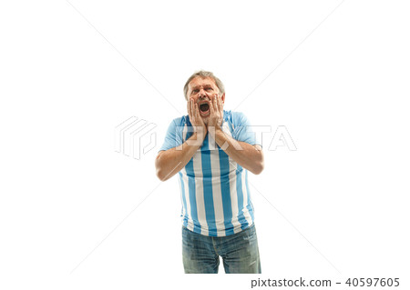 The unhappy and sad Argentinean fan on white background 40597605