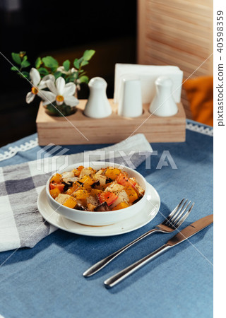 The cut fresh vegetables in a dish with spices The cut fresh vegetables in a dish with spices 40598359