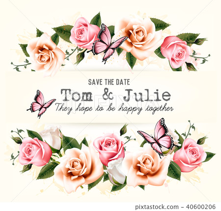 Wedding invitation desing with coloful flowers 40600206