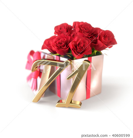 birthday concept with red roses in gift isolated on white background. seventy-first. 71st. 3D render 40600599