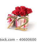 birthday concept with red roses in gift isolated on white background. seventy-second. 72nd. 3D 40600600