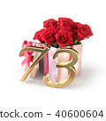 birthday concept with red roses in gift isolated on white background. seventy-third. 73rd. 3D render 40600604