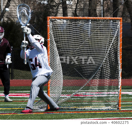 Lacrosse goalie stopping the ball 40602275