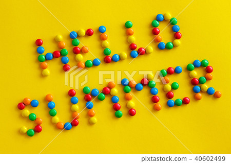 text "Hello summer" on a yellow background text "Hello summer" on a yellow background 40602499
