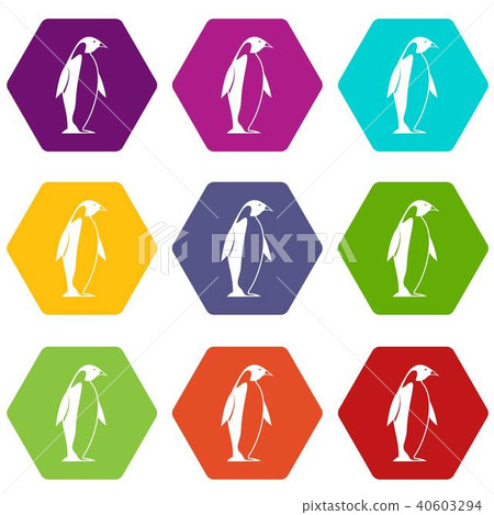 King penguin icon set color hexahedron King penguin icon set color hexahedron 40603294
