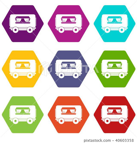 Food trailer icon set color hexahedron Food trailer icon set color hexahedron 40603358