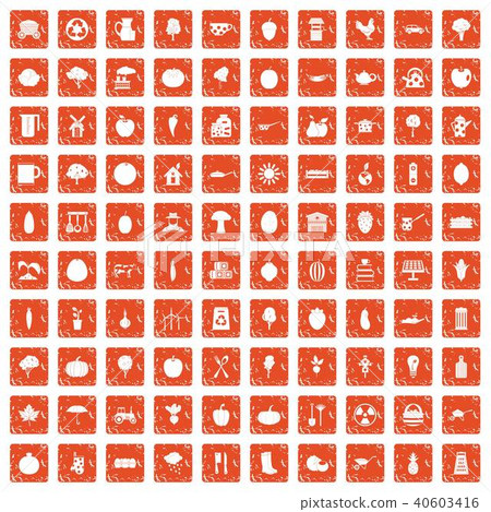 100 health food icons set grunge orange 100 health food icons set grunge orange 40603416