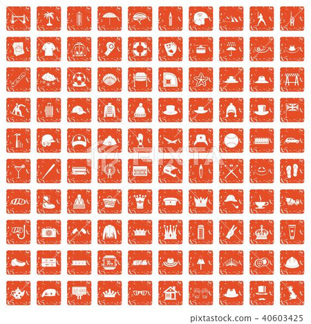 100 hat icons set grunge orange 100 hat icons set grunge orange 40603425