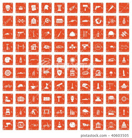 100 helmet icons set grunge orange 40603505