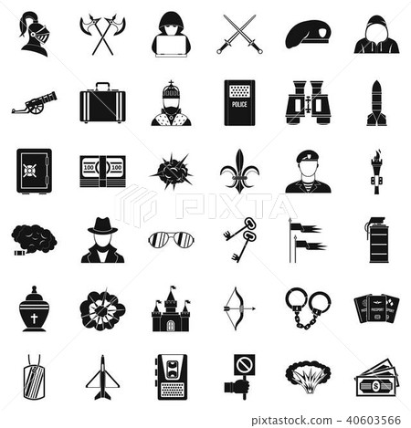 Act of aggression icons set, simple style Act of aggression icons set, simple style 40603566