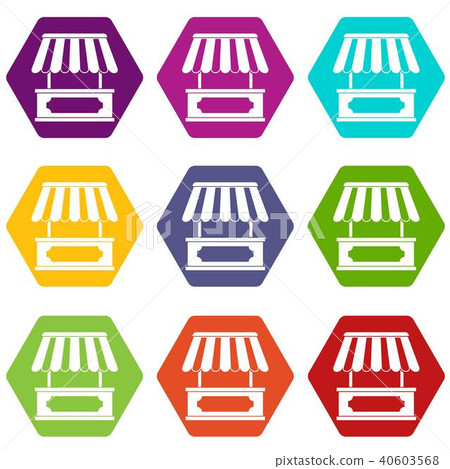 Street kiosk icon set color hexahedron Street kiosk icon set color hexahedron 40603568
