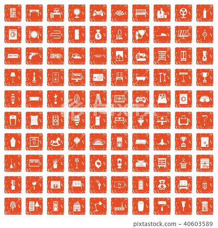 100 home icons set grunge orange 40603589