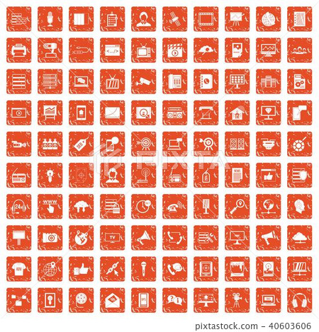 100 information technology icons set grunge orange 40603606