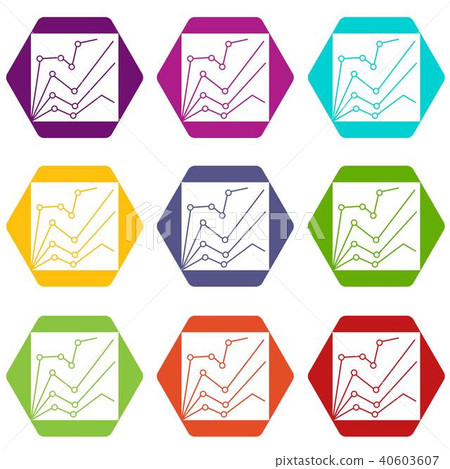 Financial statistics icon set color hexahedron 40603607