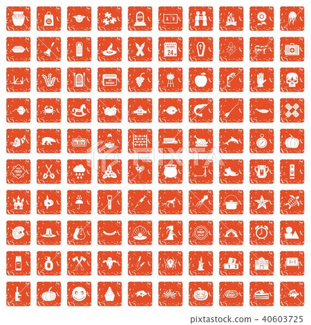100 autumn holidays icons set grunge orange 40603725
