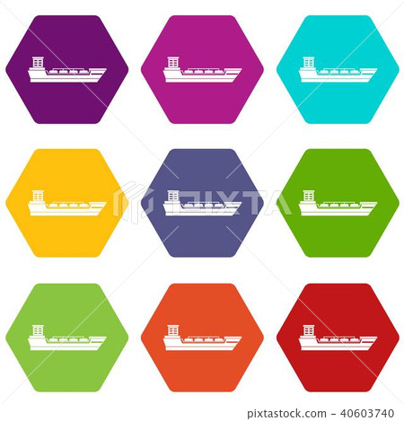 Oil tanker ship icon set color hexahedron 40603740