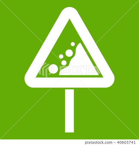 Falling rocks warning traffic sign icon green Falling rocks warning traffic sign icon green 40603741