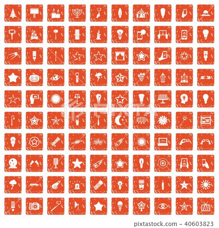 100 light icons set grunge orange 40603823