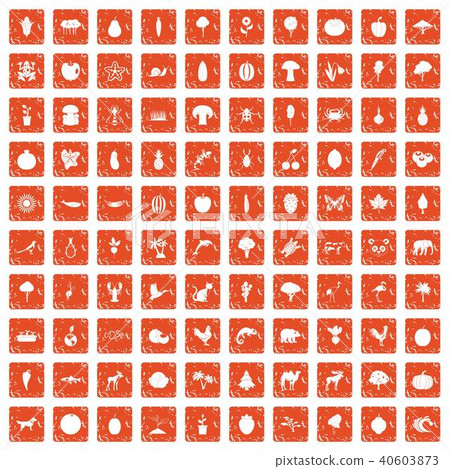 100 live nature icons set grunge orange 40603873