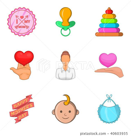Mother and child icons set, cartoon style Mother and child icons set, cartoon style 40603935