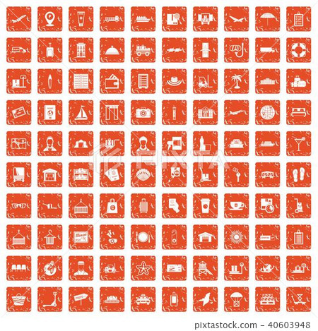 100 luggage icons set grunge orange 100 luggage icons set grunge orange 40603948