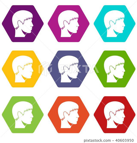 Man head icon set color hexahedron Man head icon set color hexahedron 40603950