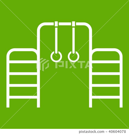 Horizontal bar with climbing rings and ladder icon green 40604078