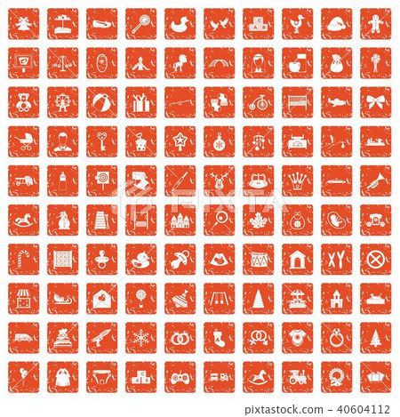 100 baby icons set grunge orange 40604112
