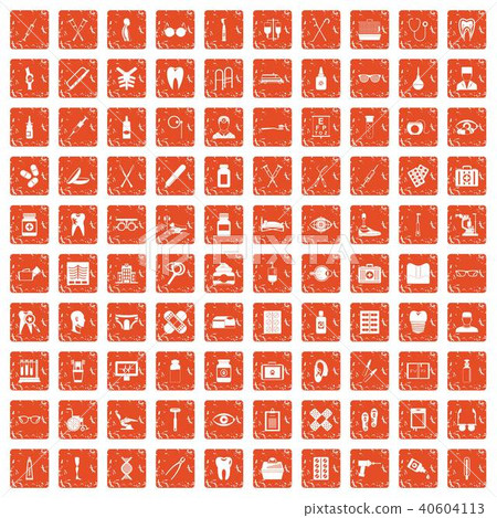 100 medical accessories icons set grunge orange 40604113