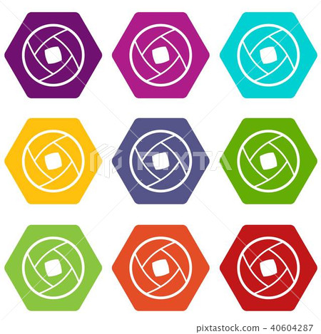 Semi-closed lens icon set color hexahedron Semi-closed lens icon set color hexahedron 40604287