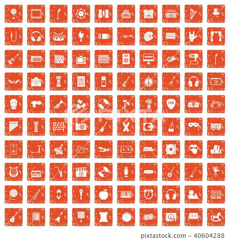 100 musical education icons set grunge orange 40604288