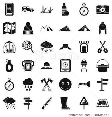 Mountaineering icons set, simple style Mountaineering icons set, simple style 40604538