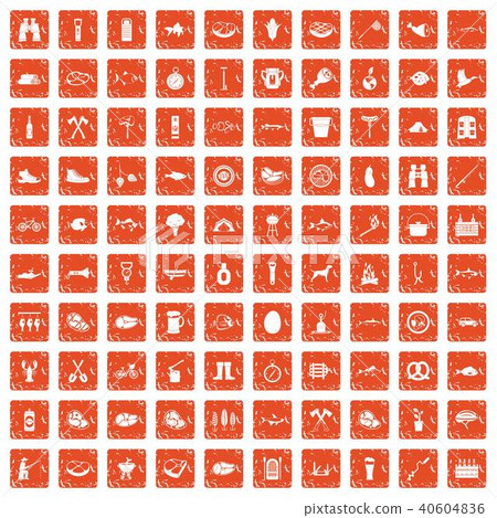 100 BBQ icons set grunge orange 100 BBQ icons set grunge orange 40604836